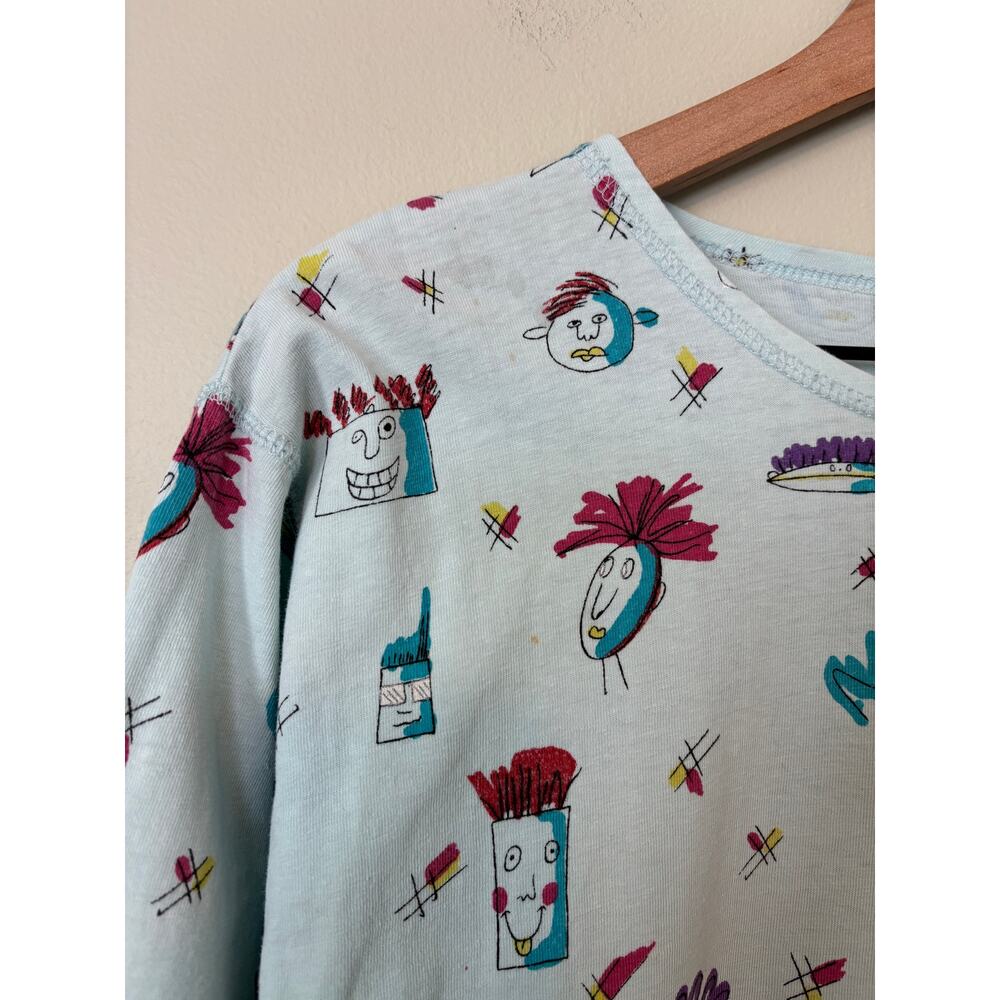 Vintage 80s Blue Robot Space Print 3/4 Sleeve Top Shirt M - Picture 3 of 8